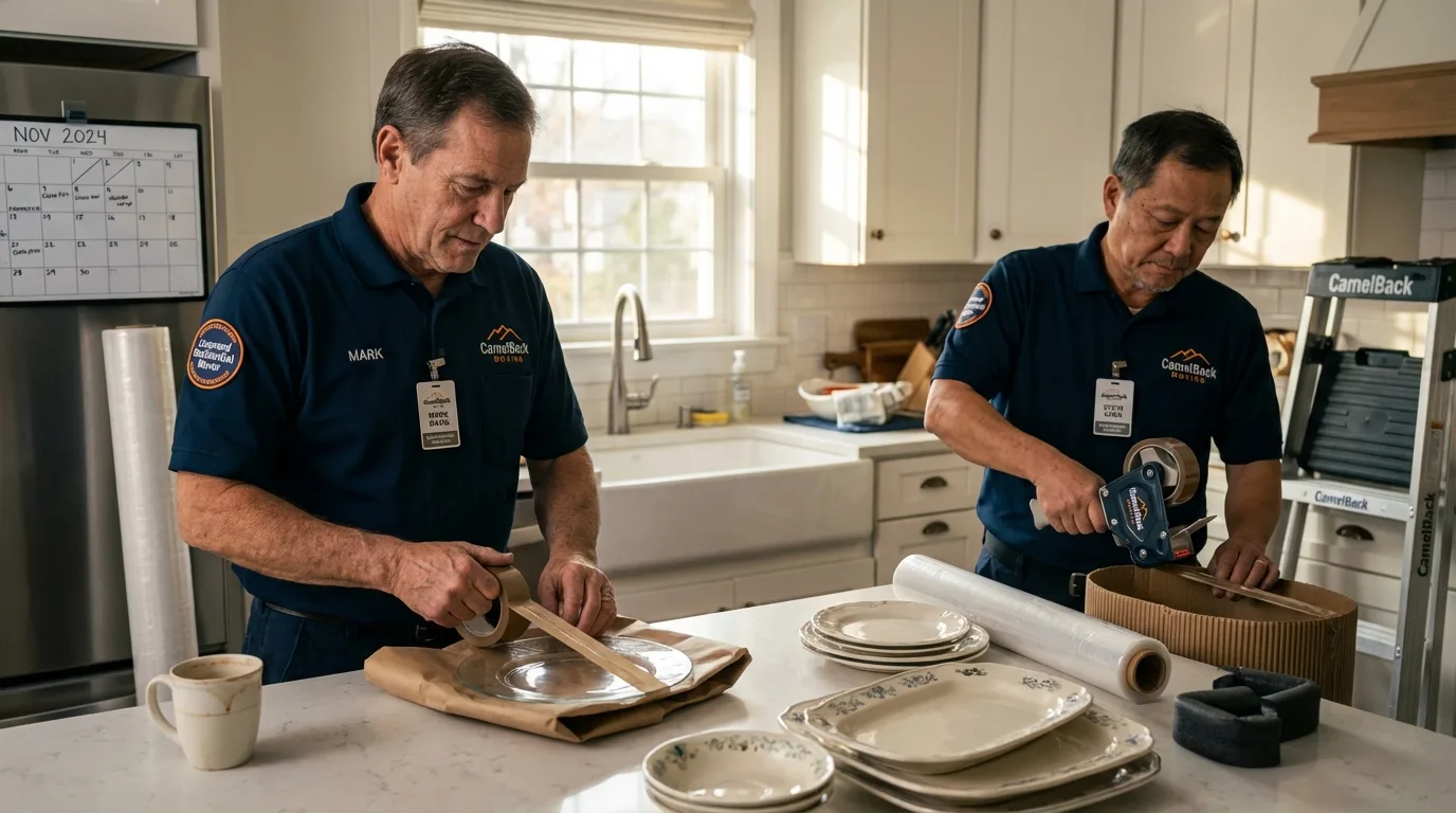 Professional crew packing kitchen dishware in Soperton, GA